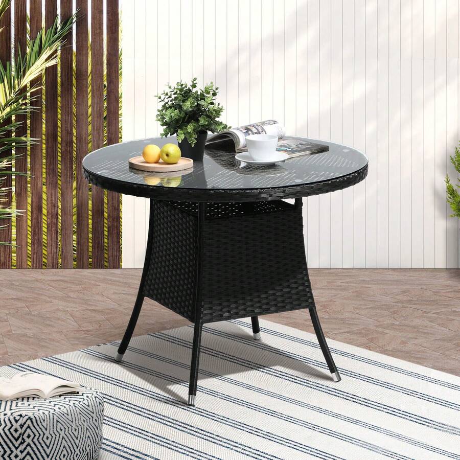 SUN YEE Livsip Outdoor Dining Table 90CM Round Rattan Glass Table Patio ...