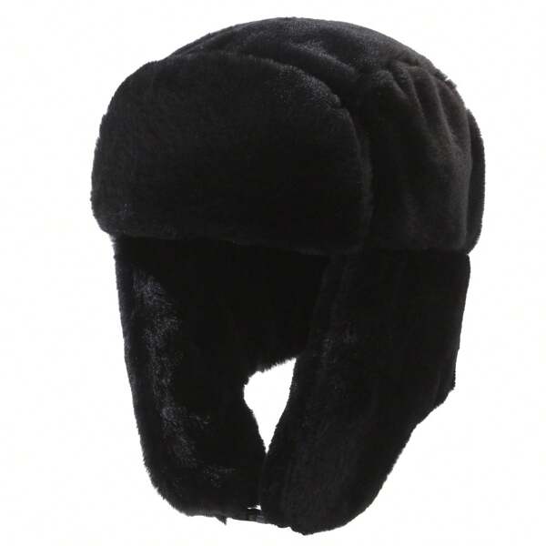 1 Stück Herren Schwarze Bomberjacken-Pelzmütze, verstellbare Outdoor Lässig Sonnenschutzkappe, geeignet für Frühling, Herbst, Reisen, Strand, Party