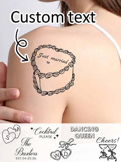 30-300pcs Customized Text & Line Temporary Tattoo Stickers, Personalized Fake Tattoos, Wedding Tattoo Stickers, Couple Customized Tattoo Stickers, Ideal Gift For Birthday, Party, Anniversary, Valentine's Day, Graduation