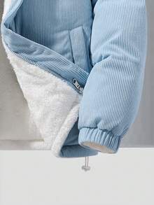 Men's Fashion Versatile Chest Embroidered Letter Decor Corduroy Sherpa Reversible Casual Stand Collar Winter Coat, Suitable For Outdoor , Fall Winter