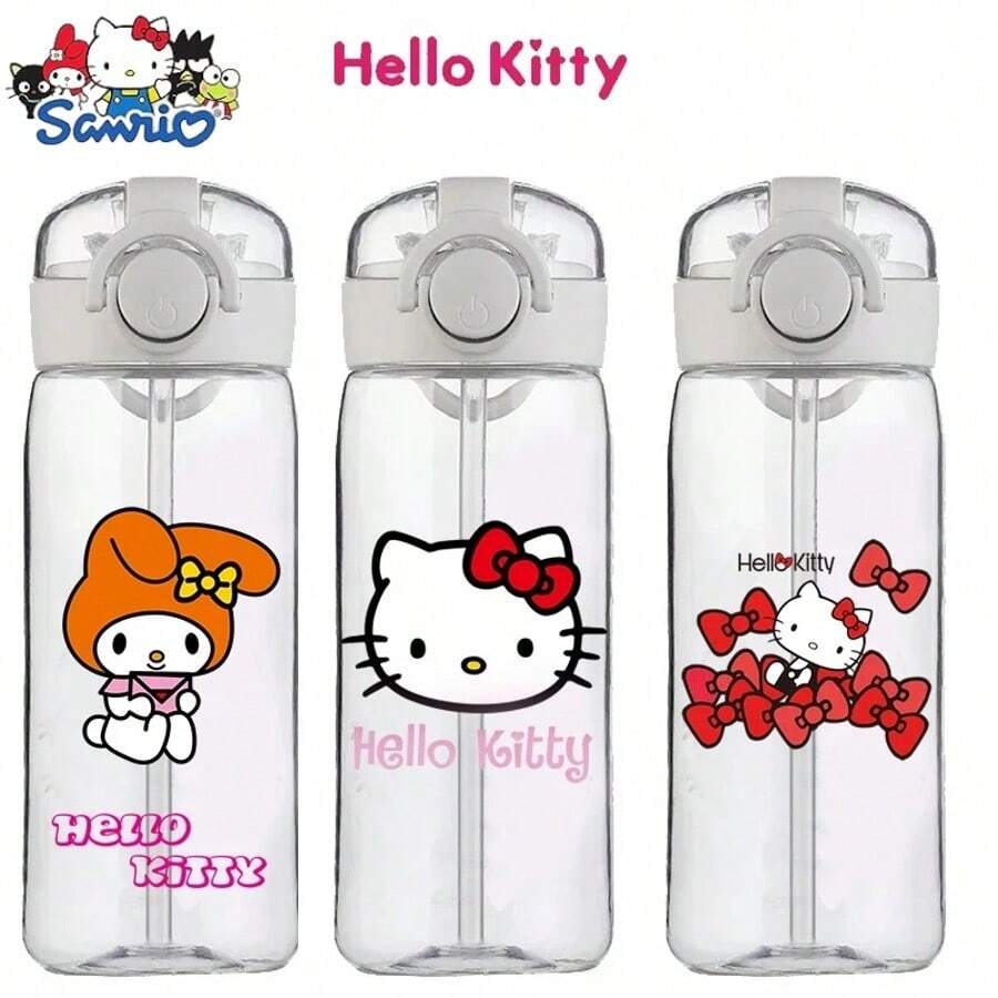 Sanrio Cana de apă Kuromi, cană pentru câini Cinnamoroll, cană transparentă din plastic pentru vară cu pai, produs din desene animate Sanrio Anime