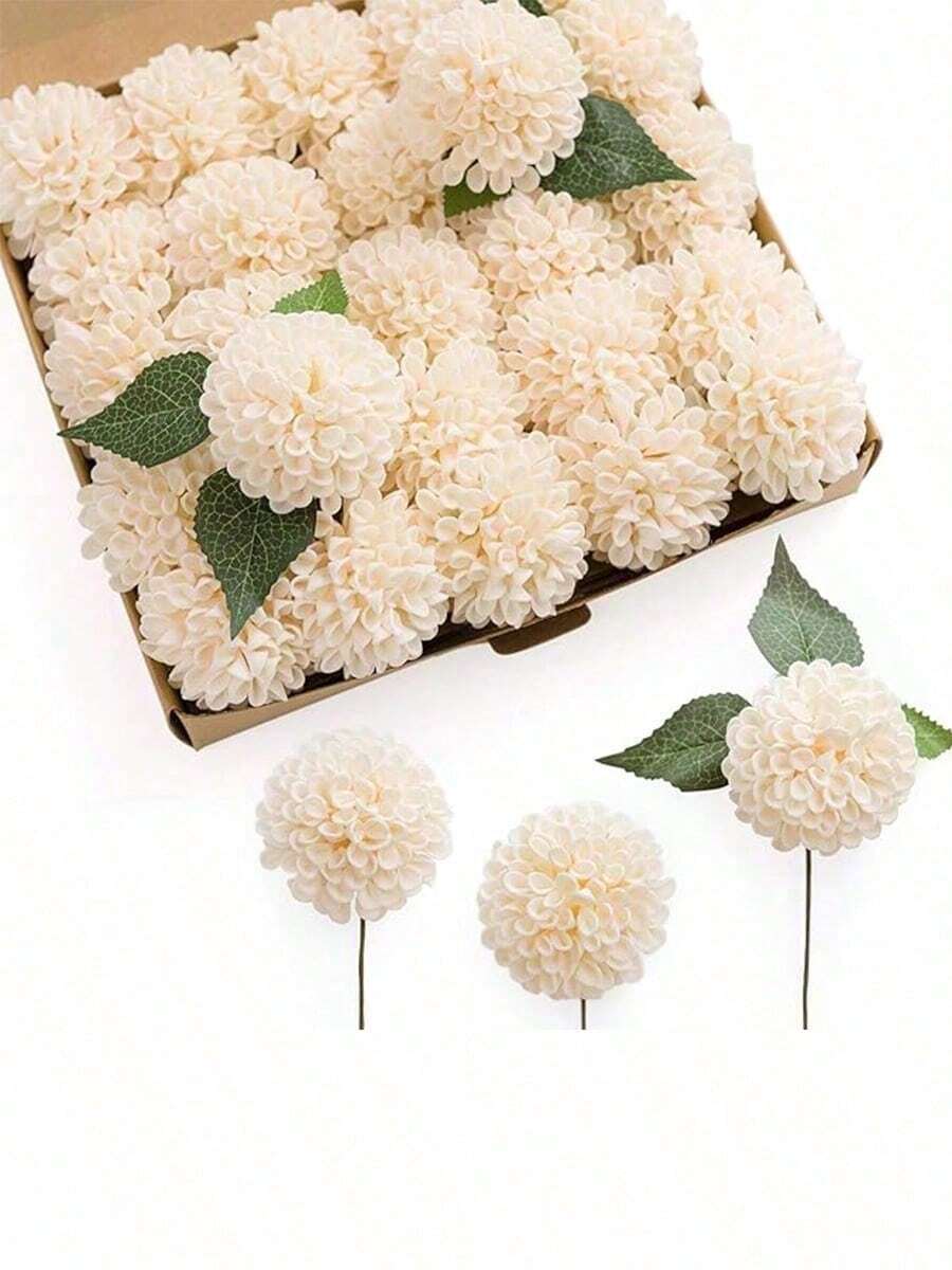 25PCS Dahlia Artificial Flowers Flowers 2.5" Faux Fake Flowers With Stem For DIY Wedding Decor Centerpieces Arrangements Bouquets Bridal Shower Home Decorations - 香檳色 - 查看 1