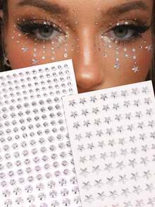 2pcs 3d Silver White Five-Pointed Star Rhinestone Eye & Face Sticker, Diy Makeup Accessory For Music Festival, Y2k Party - White - View 1