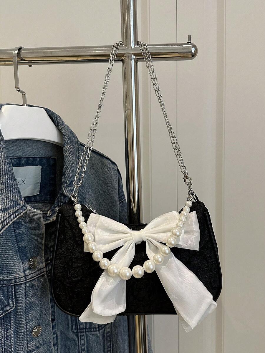 女士时尚仿珍珠肩带手提包、单肩包，适合日常使用