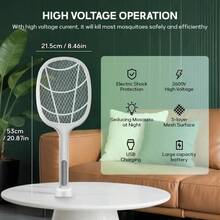 1pc Electric Fly Swatter Foldable Bug Zapper Racket 2in 1 Mosquito Killer With Purple Attractant Light Rechargeable 1800mAh For Indoor Home Backyard Patio Camping - White - View 4
