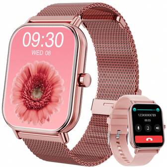 Hwagol 女士智能手表 1.83 英寸高清 220mAh 男女智能手表（接听/拨打电话），健身手表，具有 100 多种运动模式、睡眠监测器、活动追踪器，适用于 iOS/Android 的男士智能手表，钢/硅胶双表带，母亲节礼物