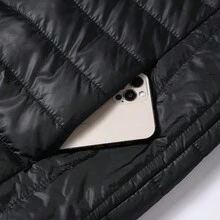 1pc Men's Lightweight Hooded Padded Coat, Solid Color Padded Coat, Casual Commuter, Outdoor Sports, Classic Versatile - màu đen - Xem 6