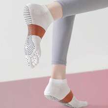 Women 5-Toe Socks, Elastic Contrast Color Fine Mesh Non-Skid Socks Indoor Yoga Socks