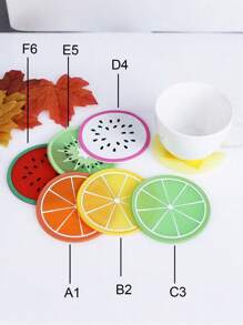 6 Stücke zufällige helle Fruchtmotive PVC Untersetzer - rutschfeste und hitzebeständige Getränkeuntersetzer für Tische, Tresen, Wohnzimmertische und Küche, Schulmaterialien