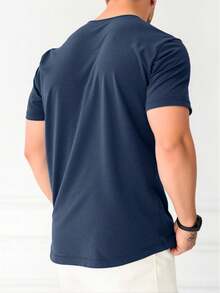 Camiseta Básica Hombre Manga Corta con Bolsillo - Azul - Ver 2