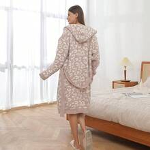 Bearberry Hooded Robe Cozy Leopard Robe Lightweight Soft Plush Bathrobe With Pockets For Women - Stone/Cream - View 6