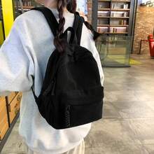 Women Corduroy Backpack Medium Fashion Casual College School Bag Girls Women Waterproof - 黑與白 - 查看 2