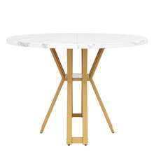 Runder Esstisch, Leichter Luxus-Tisch, Marmoroptik MDF-Platte, Goldene Metallbeine, Für Essbereich Und Wohnzimmer, 100 x 100 x 76 cm, Gold/Marmor