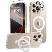For IPhone 16 Pro Case With Screen Protector + Caera Lens Protector Builtin Sealess Stand [Copatible With AgSafe] Protective Shockproof Phone Case Cover For IPhone 16Pro Clear - 無色 - 查看 1