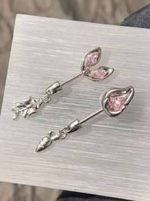 1 Pendiente de diamante rosa, pendiente colgante de conejo, zanahoria, gato y pez, pendiente de diamante de moda y temperamento femenino