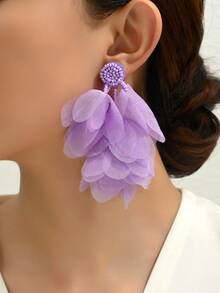 1 Pair Bohemian Beads Fabric Flower Large Earrings For Women Summer Beach Vacation Party Prom Jewelry - A Pair Of Floral Tassel Earrings - View 6