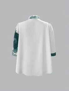 女士印花立领单排扣开衫衬衫，春夏款