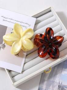 2pcs Simple & Elegant Acrylic Pink Beige Bow Print Hair Claw Clips, Decorative Flower Shaped Hair Accessory For Updo, Suitable For Daily Commute And Travel Outfit Fashion Hair Accessories Elegant Hair Clip
