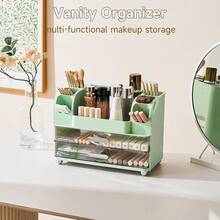 Makeup Organizer-Makeup Organizer Vanity With 2 Large Drawers, Cosmetic Display With Holders, Easy To Storage Bathroom Countertop Skincare, Desk Office Supplies, White - 綠色 - 查看 2