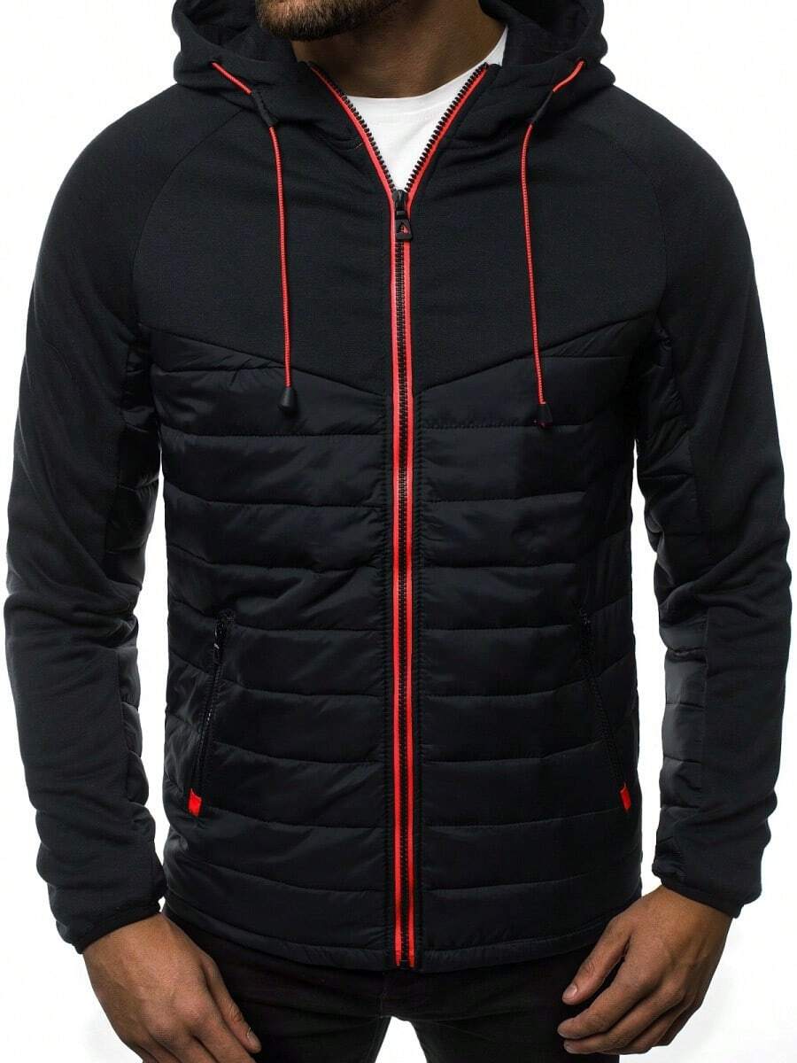 Chamarras Acolchadas para Hombre con Capucha – Estilo Bicolor y Moderno - Negro - Ver 1