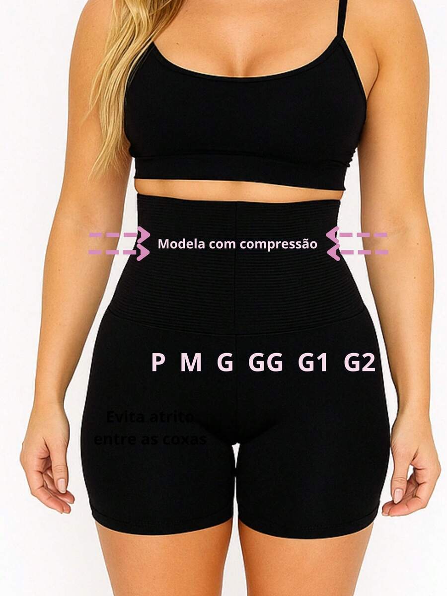 Slim Plus High Waist Compression Shapewear Shorts - 黑色 - 查看 1