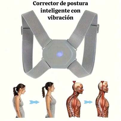 CORRECTOR DE POSTURA RECARGABLE INTELIGENTE  CON VIBRACIÓN – Soporte Confortable para Espalda y Clavícula