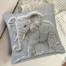 1pc 45x45cm Vintage-Inspired Elephant Print Pillow Cover, Mixed Colors, Polyester, Machine Washable With Zipper Closure, Decorative Cushion Case For Various Room Types, Cute Pillow,School Bedding