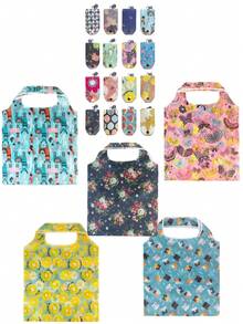 Geantă de cumpărături ușoară, portabilă, durabilă, rezistentă la apă, de mare capacitate, geantă pliabilă cu model leopard și floral, potrivită pentru cumpărături zilnice și călătorii