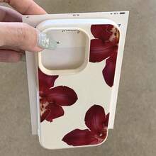 花卉元素 TPU 时尚深红色兰花图案手机壳 1 件装 TPU 材质，兼容 / 等手机，春季礼物，周年纪念，国际版，非国内版 - 白色 - 查看 4