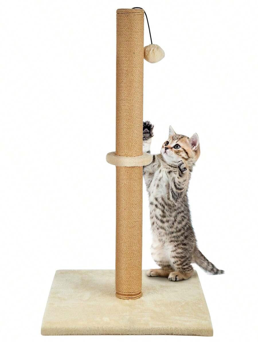 Cat Scratching Post Foldable Bottom Tall Cat Claw Scratcher  Natural Sisal Scratch Pole And Soft Carpet Covered Heavy Base Modern Stable Design - White 74cm 1Ball - View 1