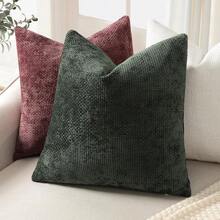 1 vỏ gối trang trí trung tính bằng vải nhung, vỏ gối mềm mại có họa tiết dệt sang trọng cho đệm ghế sofa phòng khách và giường - Xanh đậm - Xem 3