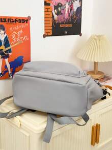 简约纯色大容量背包，耐用尼龙材质，适合高中生和大学生，无吊坠，休闲电脑包