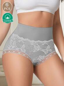 MEIYATING 6 件/包 女士高腰塑身内裤，三角蕾丝花边束腰提臀