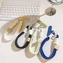 1 件英伦风格撞色编织手机挂绳，短款手持式 INS 手机壳腕带吊饰包包吊坠，男女通用，兼容 、Android 等。送给母亲、家人、朋友、生日、节日的礼物手机吊饰、手机链 - 黑色 - 查看 6