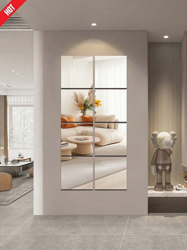 4/8PCS 3D Acrylic Mirror Wall Sticker, 2mm Thicknes Square Wall Sticker Combination Mirror Wall Sticker Acrylic Three-Dimensional Wall Hanging Mirror Home Try-On Mirror Wall Family Exercise Gym Corridor Mirror, Stickers, Wall Decal, Vinly Decal For Home Decorations, Spring Decoration Items Refresh Your Home, Rama Decoration Stickers