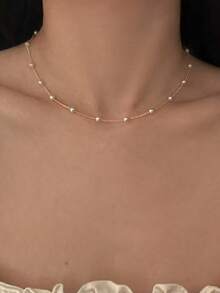 Pcs 18k Gold Plated Beaded Pearl Necklace,Cheap Statement Beaded Necklace Boho Jewelry Charm Necklace J Fashion Choker Summer Beach Western Jewelry Women Accessories Women Ollares Suitable For Daily Wear And Holiday Gifts For Friends - Necklace - View 1