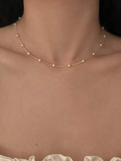 Collar de perlas con cuentas plateado en oro de 18k, collar de declaración con cuentas barato, joyería bohemia, collar con colgante, joyería de moda para el verano y la playa, joyería occidental para mujer, accesorios para mujer, adecuado para uso diario y regalos de vacaciones para amigos