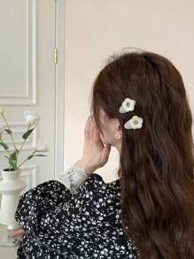 2pcs Women Flower Decor Sweet Style Hair Clip Cute Summer AutumnClaw Clips Hair Claws Hair Barrettes