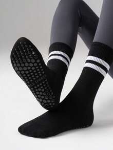 1/5/10双/包 女款随机春秋款双条马卡龙色脚底硅胶带抓地力适合室内瑜伽普拉提拉力健身舞蹈搭配瑜伽裤运动服中筒袜