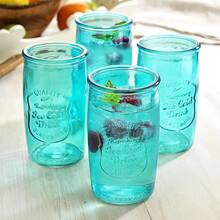 Glaver's Drinking Glasses – Set Of 4 Authentic Mason Vintage Glassware – Clear Glass Tumblers For Cocktails, Water, Juice – Embossed Vintage Drinking Glasses (Highball 18 Oz 7983) - 藍色 - 查看 2