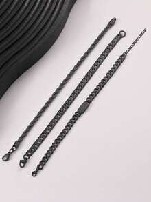 3pcs Men's Fashionable Innovative High-End Elegant Bracelet, Gift - Black - View 3