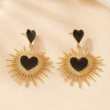 1 Pair Fashionable Minimalist Gold Metal Colorful Heart Drop Stud Earrings, Suitable For Daily Wear, Banquet, Party, Festivals