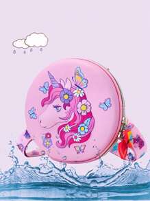 1 pieza Bolso bandolera pequeño y redondo con estampado 3D lindo y de dibujos animados de niños y niñas con estilo, de estilo coreano versátil, correa de hombro casual y cómoda, variedad de patrones de impresión a elegir, satisface las necesidades básicas de almacenamiento, adecuado para uso diario y juego, una excelente opción de regalo