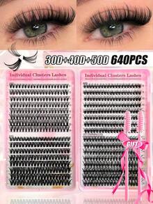 640PCS Individual Lash Clusters Large Capacity 30D+40D+50D D Curl 9-16mm Lash Clusters Natural Look&Thick&Wispy&Ultra Soft&Light Reusable Individual Segmented False Eyelashes Eyelash Extension Kit With Makeup Tools 2 Lash Brushes Beginner Use At Home Or On--Go Daily Life&Wedding&Party&Music Festival&Mother's Daylash Clusters,Eyelash Clusters,Individual Eyelashes,Lashes,Lashes - 黑色 - 查看 1