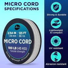 TECEUM Micro Paracord – 118 Mm X 125 Ft – Micro Utility Cord – Thin Braided Paracord Rope – Best Crafting, Projects, Fishing, Camping – Wind Chime – Survival Strong String - 銀灰 - 查看 2