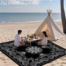 1pc Lightweight Portable Paisley Printed Beach Mat, Single-Sided High-Definition Printing, Fade-Resistant, High-Strength Coated Fabric, Wrinkle-Resistant, Easy To Clean, Anti-Tear, Comes With 4 Fixed Pegs, Windproof And Reinforced, Large Size Suitable For 2-8 People, Personalized Outdoor Gear, For Outdoor Leisure, Camping, Picnic, Temporary Ground Mat