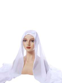 1pc New Chiffon Headscarf Pleated Drawstring Headset, Solid Color Chiffon Pleated Undershirt Headscarf Hat Combination
