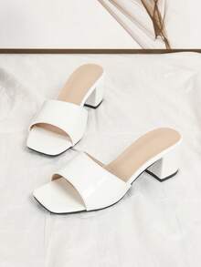 2025 时尚优雅女士白色高跟鞋，夏季时尚女士优雅高跟凉鞋，易穿脱粗跟方头穆勒鞋，亮面白色女鞋 - 白色 - 查看 4