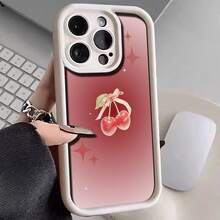 Cherry Duo With Pink Ribbon Phone Case For IPhone 16 Pro Max/16 Plus/16 Pro/16/15/14/13/12/11, Unisex, Scratch Resistant TPU, Full Body Ultra Thin, Shockproof With Camera Guard - White - View 4