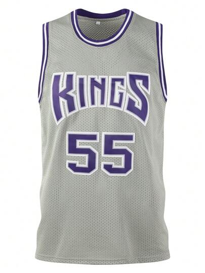 Atonmore Men's Basketball Jersey, No. 55 Grey, Embroidered & Stitched Basketball Shirt,Sleeveless Sports Tank Top Spring Fall